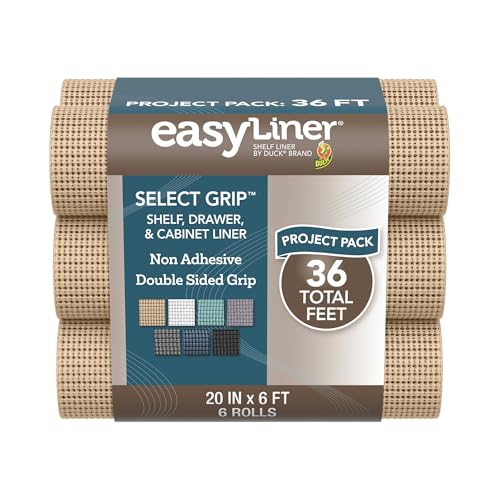 EasyLiner Select Grip Shelf Liner - Easy to Install & Cut to Fit - Non Slip, Non Adhesive, Drawer Shelf & Cabinet Liner for Kitchen, Bathroom, Pantry Cupboards -, 12 in x 10 ft (6 Rolls), 60 ft, Beige - color: Taupe, size: 20-Inch x 6 Feet (Pack of 6)