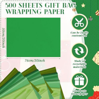 500 Sheets Green Tissue Paper Bulk 20 x 30 Inch for Football Fall Gift Bag - color: Green, size: 20 x 30 Inch