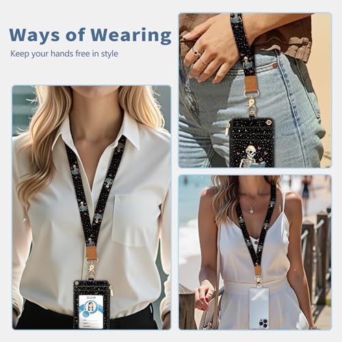 Lanyard Wallet with Id Badge Holder Keychain Card Women Skeleton - color: Skeleton Book