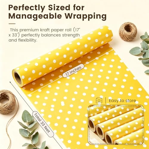 VGOODALL Yellow Reversible Wrapping Paper Roll, 17 inch X 33 Feet - color: Yellow,White