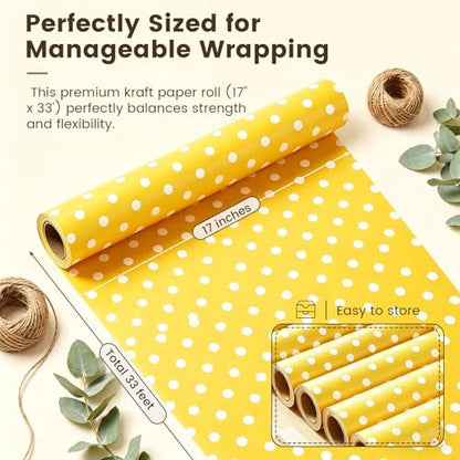 VGOODALL Yellow Reversible Wrapping Paper Roll, 17 inch X 33 Feet - color: Yellow,White