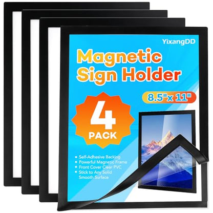 YixangDD 4 Pack Magnetic Sign Holder 8.5 x 11, Magnetic Paper Holder - size: 8.5"x11" 4 Pack