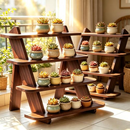 Wooden Cupcake Stand, 4 Tier Wood Rustic Cupcake Stand - color: J-Walnut-2Pcs