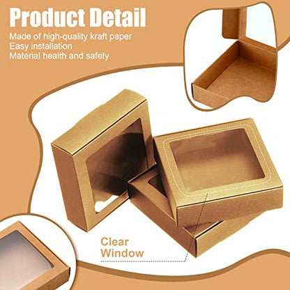 Zonon 30 Pcs Kraft Paper Boxes with Window 4.13 x 4.13 x 1.18 Inch (Brown) - color: Brown