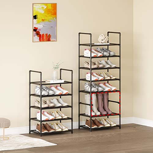 10-Tier Tall Shoe Rack,Large Sturdy Shoe Shelf Organizer, Non-Woven Fabric Narrow Free Standing Shoe Racks for Entryway, Hallway and Closet (Black) - size: 10-Black