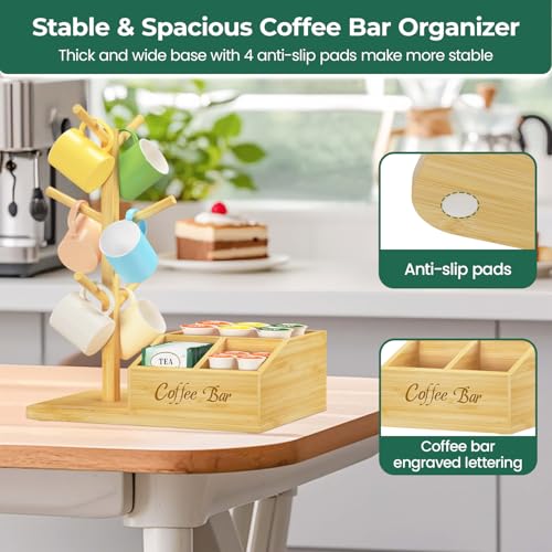 EsLuker.ly Mug Tree Holder Stand, Countertop Bamboo Coffee Cup Organizer - color: Bamboo