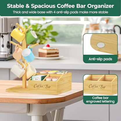 EsLuker.ly Mug Tree Holder Stand, Countertop Bamboo Coffee Cup Organizer - color: Bamboo
