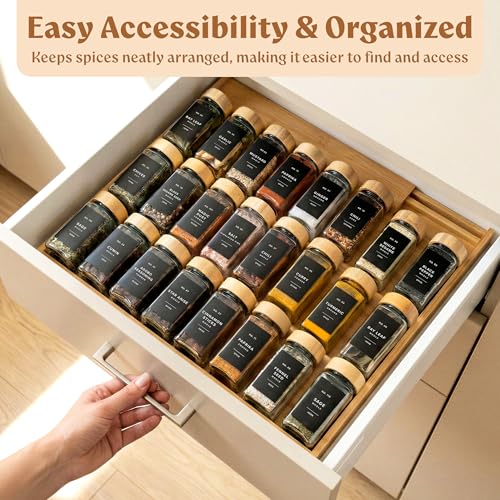 EDELHAUS Bamboo Spice Drawer Organizer, Expandable 4 Tier Spice Rack - color: Bamboo Natural