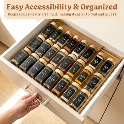 EDELHAUS Bamboo Spice Drawer Organizer, Expandable 4 Tier Spice Rack - color: Bamboo Natural