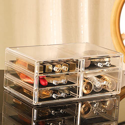 Cq acrylic Clear Stackable Storage Drawers,5 Drawers Acrylic organizers For Vanity Counter,Large Plastic Clear Drawer Organizers For Bathroom Medicine,Craft,Beauty Supplies,Pack of 1 - size: 4 Small Drawers, 1 Medium Drawer