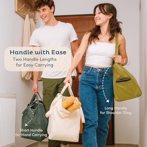 Nook Theory 3-Pack Reusable Grocery Bags - Heavy Duty, Large 12 Oz Cotton Canvas Reusable Shopping Bags With Pockets, 100% Cotton Cloth Grocery Totes, Foldable Multi Compartment (Mocha) - color: Mocha