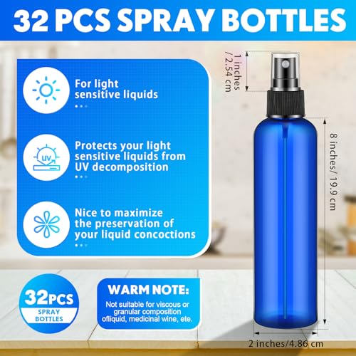 Eccliy 32 Pcs 8 oz Spray Bottles Fine Mist, Blue, Clear - color: Blue, style: Clear