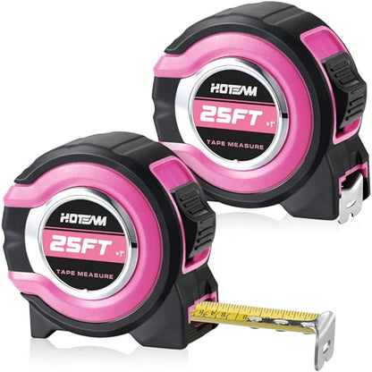 Hoteam 2 Pcs Pink Tape Measure Retractable with 1/8 Fractions Lightweight Pink Measuring Tape Accuracy 1/32 with Magnetic Hook Lock Button Easy to Read Measurement Tools(25 ft) - size: 25 ft
