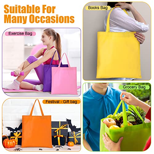 Woanger 100 Pcs Bulk Tote Bags 15'' x 16'' Reusable Fabric Shopping Canvas Bags Cloth Totes with Handles - color: Multicolor