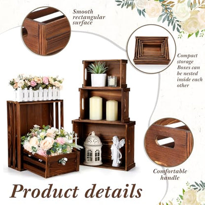 CroBlissful 5 Pack Wooden Crates for Display Rustic Nesting Crates, Brown - color: Brown
