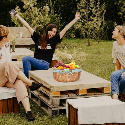 Good GAIN Wicker Picnic Basket w/Fold Handles,Willow Empty Baskets,Green - color: Green