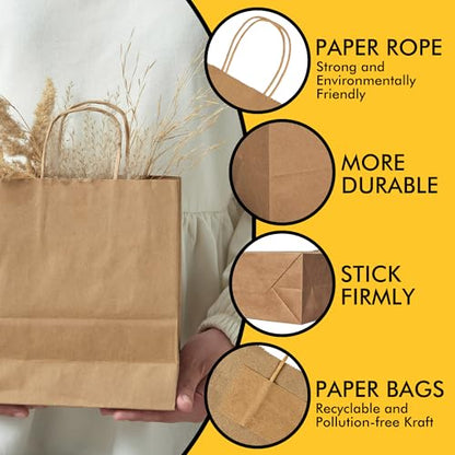 RACETOP Brown Gift Paper Bags 25 Pack 8x4.5x10.8 in with Handles - color: Brown 8x4.5x10.8, size: 1 Count (Pack of 25)