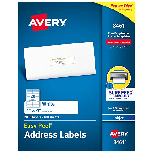 Avery Easy Peel Printable Address Labels, Sure Feed Technology, 1" x 4", White, 2,000 Blank Mailing Labels (08461) - style: 2,000 Labels