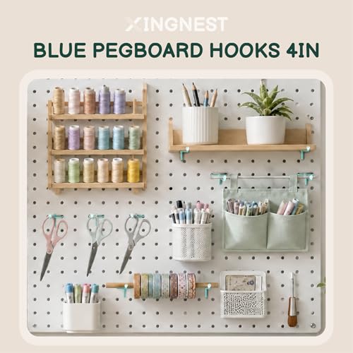 50-Pack Blue Pegboard Hooks 4 Inch - Fits 1/8 and 1/4 Inch Boards - color: Blue, size: 4 Inch