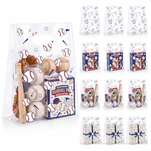 Pasimy 12 Pcs Baseball Gift Bags with Handles, Clear Baseball Plastic Bags - style: Clear Baseball