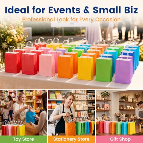 LovesTown 24 Pack Small Gift Bags with Handles, 8 Colors - size: Medium