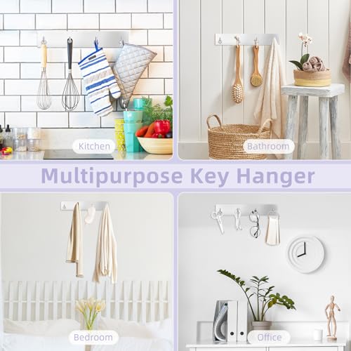 VIS'V Key Holder Wall Mount, Large Adhesive Key Hanger with 4 Hooks, Silver - color: Silver