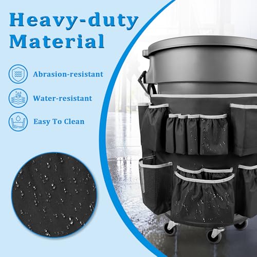 HODRANT Trash Can Caddy Bag with 13 Pockets Fit 32-55 Gallon Garbage Bin - color: Black with gray edge