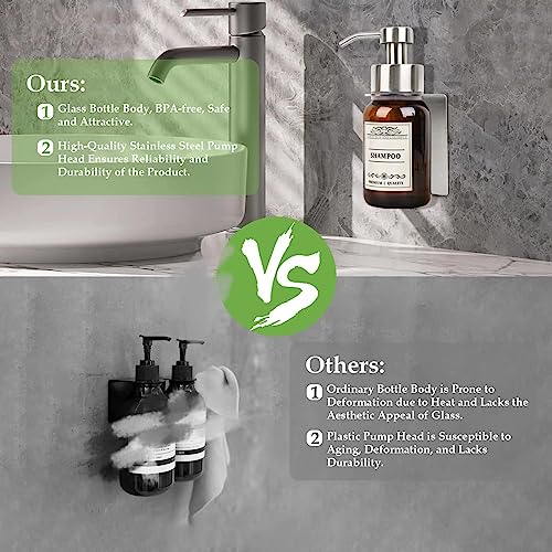Wall Mount Soap & Shampoo Dispenser, 8.5oz Silver Pump Bottle - color: Silver Set of 1
