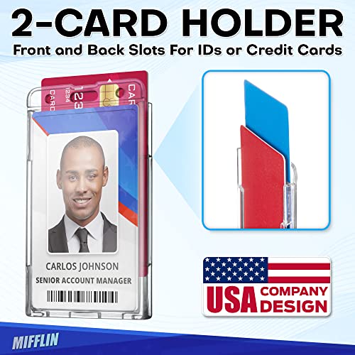 Rigid ID Name Badge Holders, Vertical, 3.35x2.1”, Clear Plastic, 2 Pack - size: 2 Pack