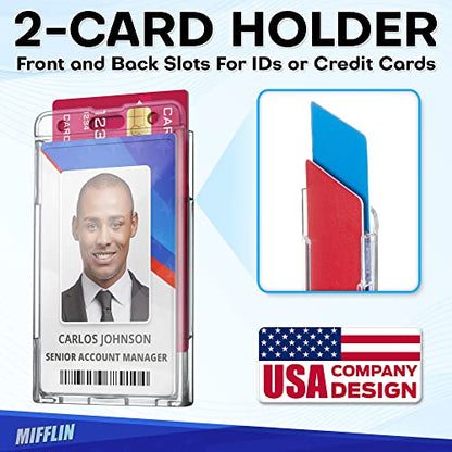 Rigid ID Name Badge Holders, Vertical, 3.35x2.1”, Clear Plastic, 2 Pack - size: 2 Pack