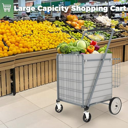 Heavy Duty Folding Shopping Cart for Groceries, Super Huge Grocery Carts - size: Super Huge-Grey 36Gal