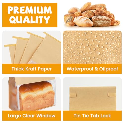 50 Pcs Bread Bags with Tabs for Homemade Sourdough Bread, 8.7"x4.3"x11" - size: Large