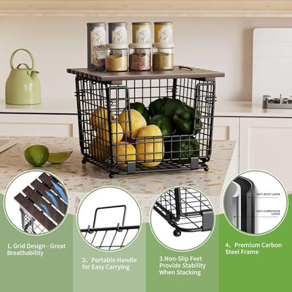 2 Pack Stackable Potato Onion Bins, Pantry Organizers and Storage - color: 2pack-bronze