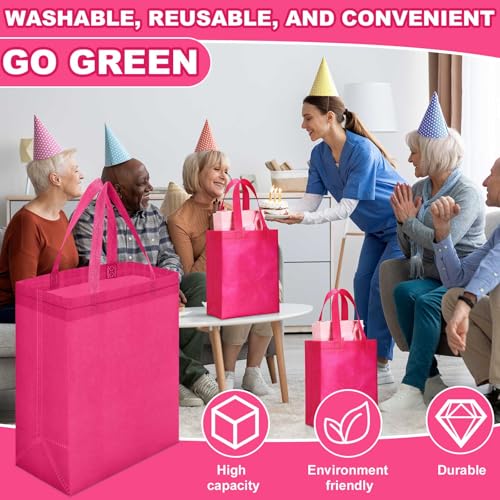 Windyun 50 Pcs Reusable Tote Bag Bulk 8 x 4 x 10 Inch, Rose Red - color: Rose Red