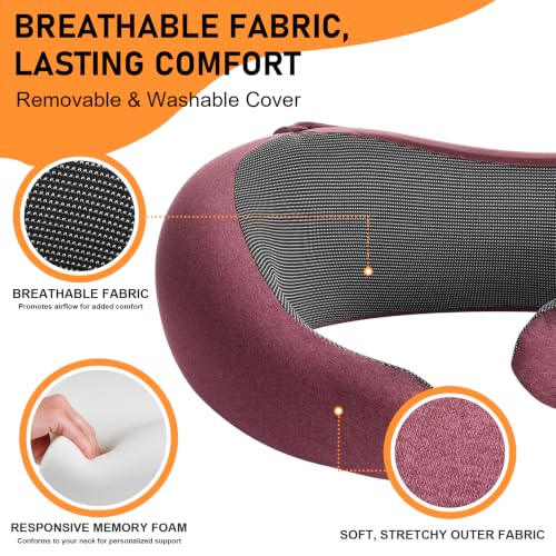 Travel Pillow - Hooded Neck Pillow Airplane Memory Foam Filling - color: Burgundy
