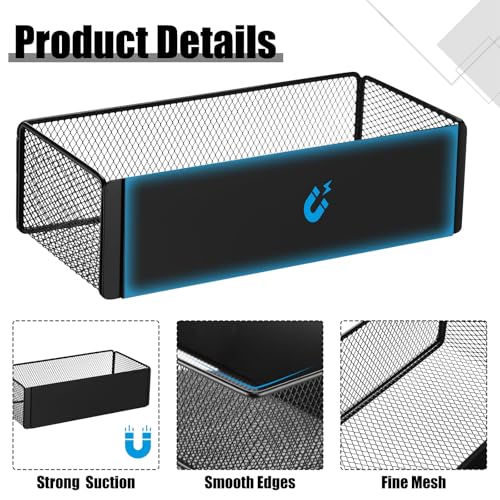 Tioncy 4 Pcs Magnetic Storage Bin Magnetic Locker Organizer for Pegboard Refrigerator Shelves Basket Container Wire Storage Holder for Kitchen Home Whiteboard(Black,10.6''l) - size: 10.6''L