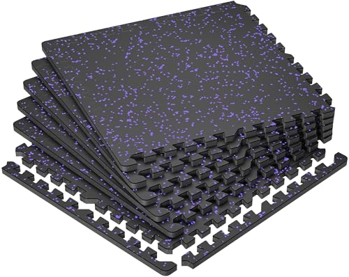 SUPERJARE 0.79'' Extra-Thick 6 Pcs 24 Sq Ft Exercise Equipment Mats - color: Black/Purple, size: 6 Tiles (24 Sq Ft)
