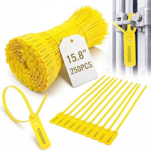 Novabright 250 Pcs Pull Tight Security Seals, 15.8 Inch Numbered Tamper Evident Plastic Seals with Metal Locking Insert, Self-Locking Security Tags for Truck Trailer Container Cargo Warehouse(Yellow) - color: Yellow