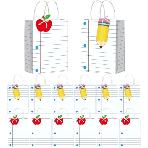 KEASKELL 24 Pack Back to School Gift Bags Bulk, Teacher Appreciation Gift Bags Notebook Goodie Bag with Handles for First Day of School Events End of Year Party Favors Supplies