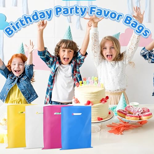 VieFantaisie 50 PCS Blue Party Favor Bags, 8" x 11" Goodie Bags for Candy Treat Craft Easter Egg, Plastic Gift Bag with Die Cut Handles for Birthday Party, School Events & Small Business, Wedding - color: Blue-50PCS-8x11Inch