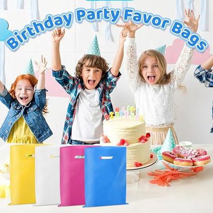 VieFantaisie 50 PCS Blue Party Favor Bags, 8" x 11" Goodie Bags for Candy Treat Craft Easter Egg, Plastic Gift Bag with Die Cut Handles for Birthday Party, School Events & Small Business, Wedding - color: Blue-50PCS-8x11Inch