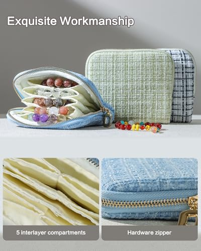 Travel Jewelry Case, Tweed Pouch Bags with Zipper, Black White - color: WOVEN-BlackWhite