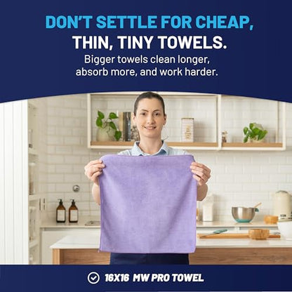 MW Pro Microfiber Cleaning Cloth |Pink, Purple, Blue (12 Pack) | Size 16" x 16" Multi Surface Microfiber Towels - color: Pink, Purple, Blue