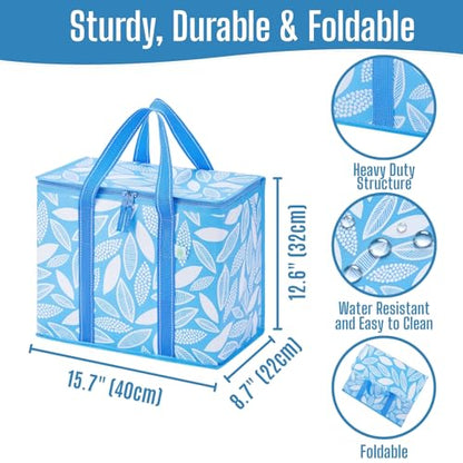 VENO 2 Pack Insulated Grocery Bags, Hard Bottom, Spring Breeze - color: Spring Breeze, size: 15.7"W x 12.6"H x 8.7"D - 2 Pack