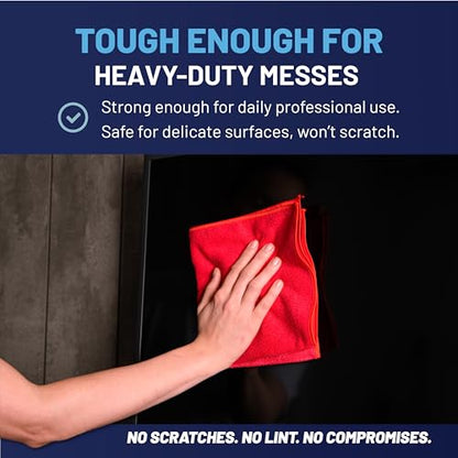 MW Pro Microfiber Cleaning Cloth | Red (12 Pack) | Size 16" x 16" | All Purpose Microfiber Towels - Clean, Dust, Polish, Scrub, Absorbent - color: Red