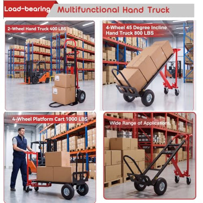 1000 LBS Heavy Duty Steel Hand Truck, 4-in-1 Convertible Dolly Cart - color: Red-1