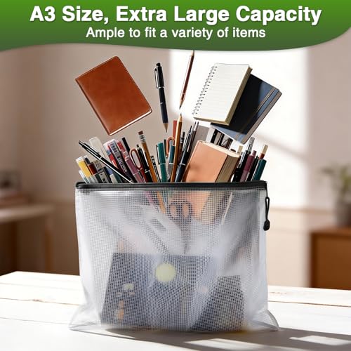Umriox 24 Pack A3 Black Mesh Zipper Bags, Large Document Storage Pouches - color: Black 24pcs, A3