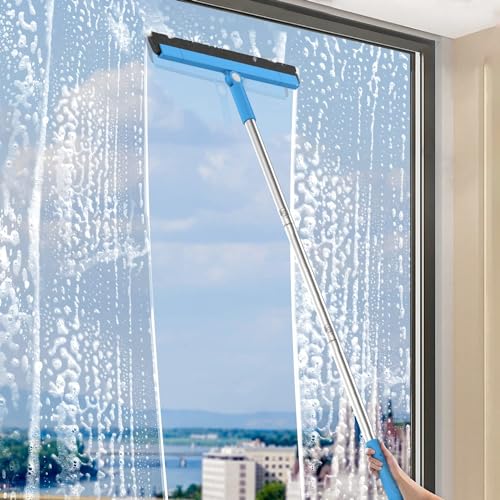 KOLLIEE Floor Squeegee Adjustable 59'' Long Handle Professional Floor Squeegee with Hook Water Squeegee Foam Blade for Concrete Floor Tile Pet Hair Floor Wiper - size: Blue Floor Squeegee