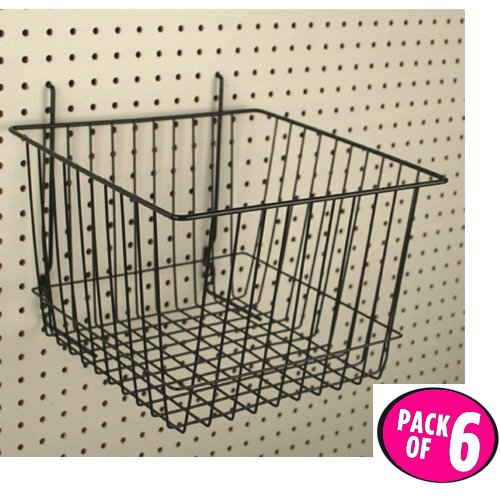 Only Garment Racks Deep Wire Storage Baskets For Gridwall, Slatwall and Pegboard - Black Finish - Dimensions: 12" x 12" x 8" Deep - Economically Sold in a Set of 6 Baskets