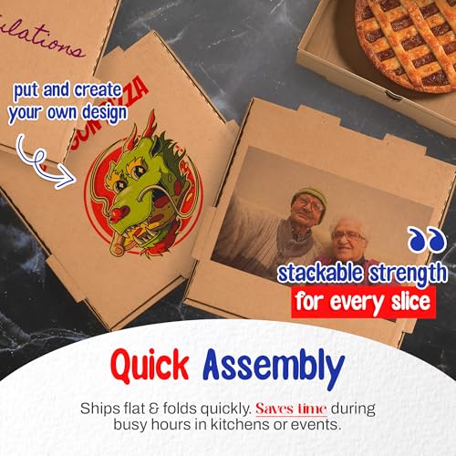 MT Products Custom Printed Kraft Pizza Boxes with logo - 10 x 10 x 1.75 Corrugated Cardboard - Pack of 5-50 - color: Custom Printed - Brown